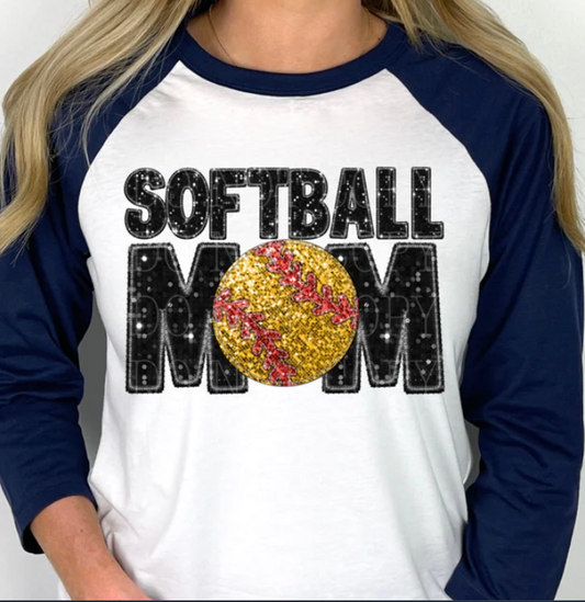 Softball Mom 3/4 length baseball t-shirt